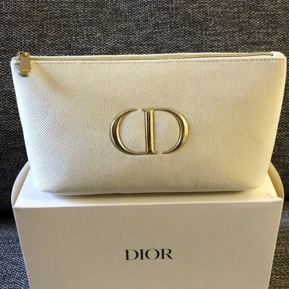 Dior Beauty Makeup Bag Pouch Off White Cream Velvet Medium Makeup Bag Authentic